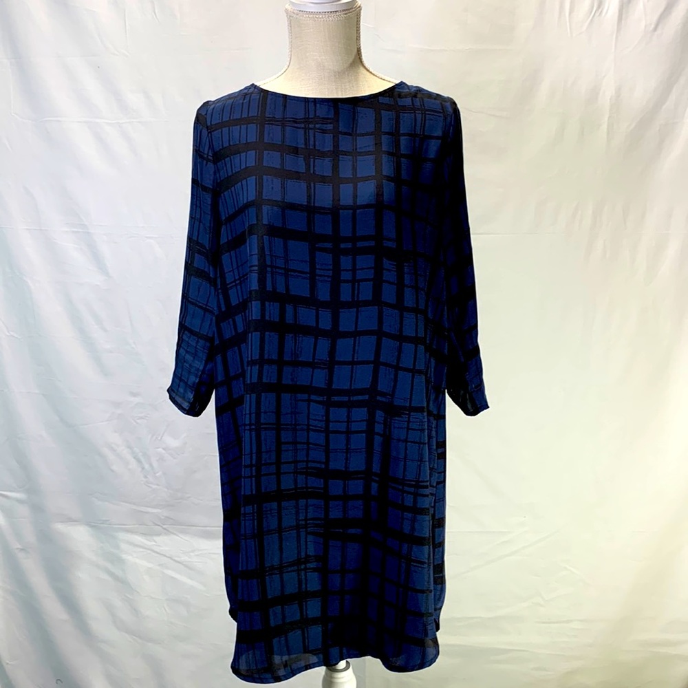 BB Dakota Musetla Blue and Black Plaid Shift Dress Size Medium